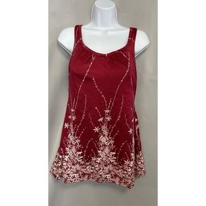 Vintage Roxanne Women's 50s  60s swimsuit  Sz 16/38 C Red Floral Y2K Made USA